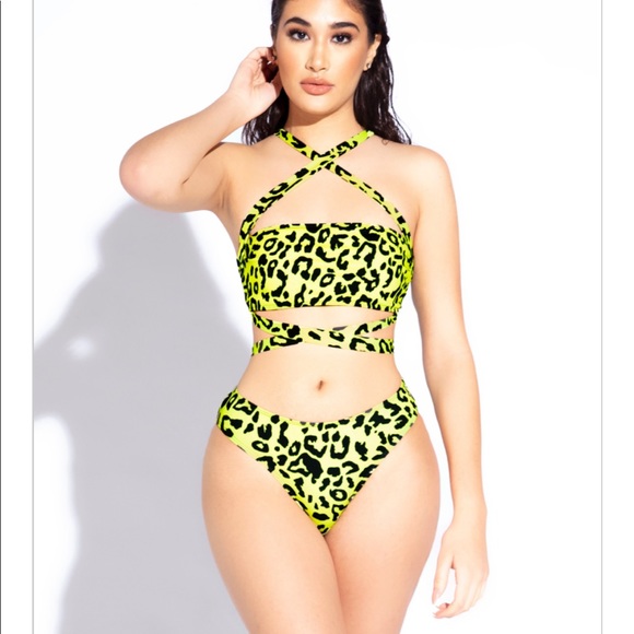 matte collection Other - New Cheetah/leaopard lime green/neon yellow bikini